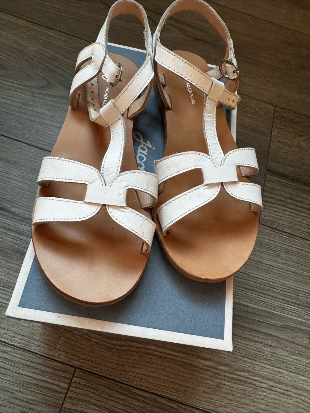 Jacadi White and Tan Leather Girls' Sandals